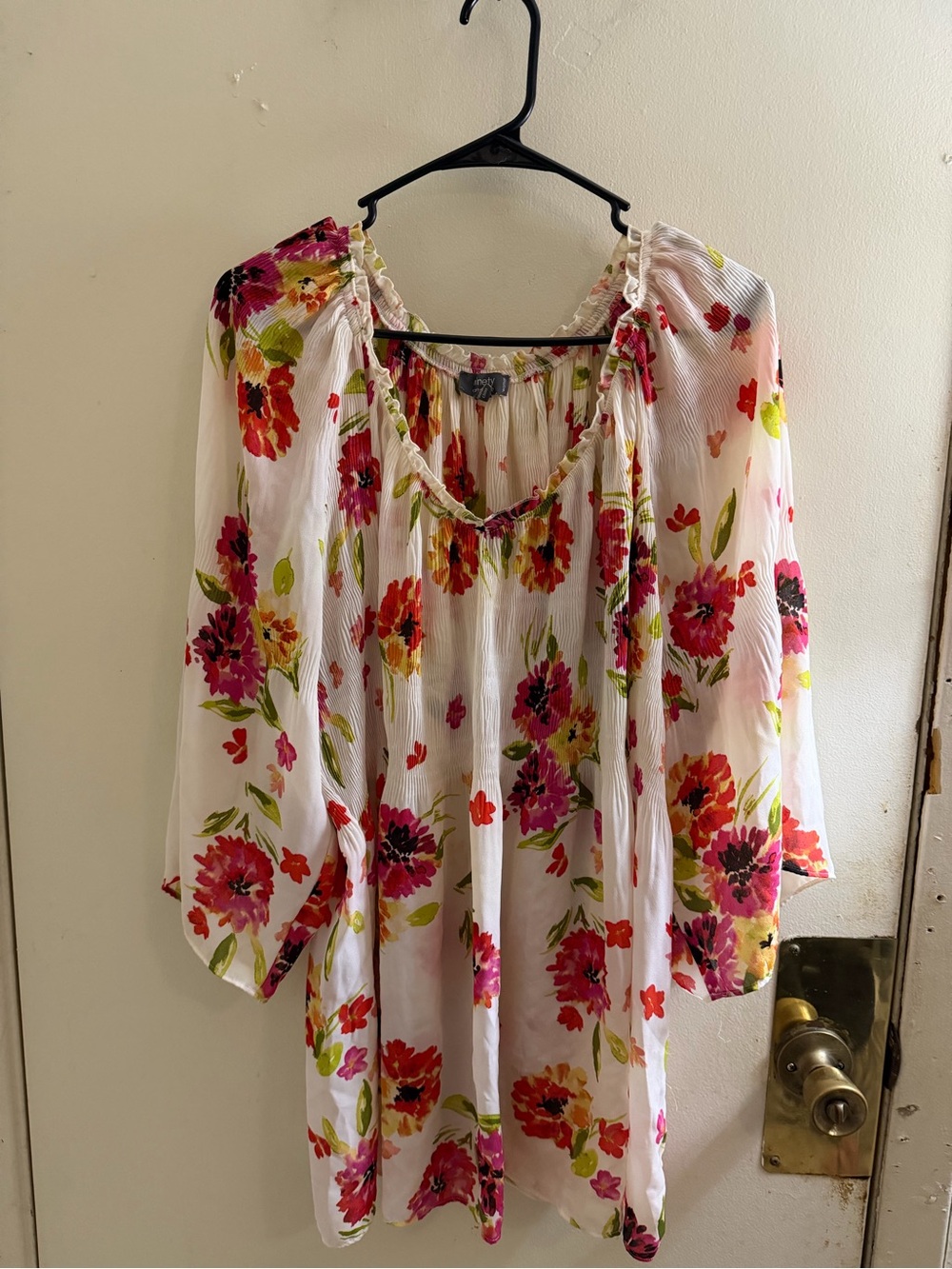 Ninety White Tunic with Pink & Red Floral Print